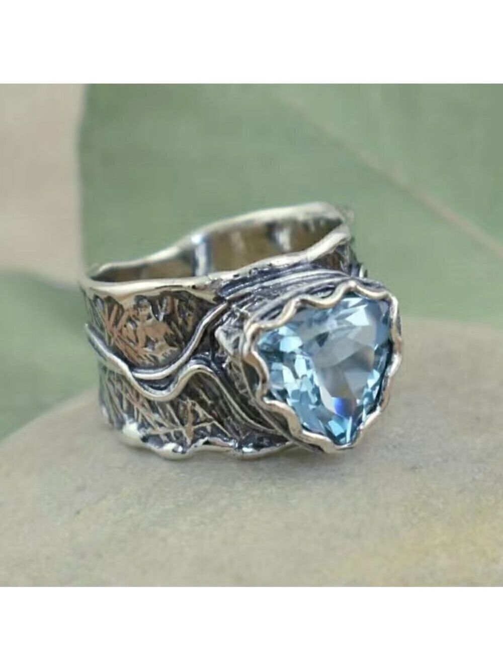 Boho Ring with Blue Large Stone Funky and Chunky #856